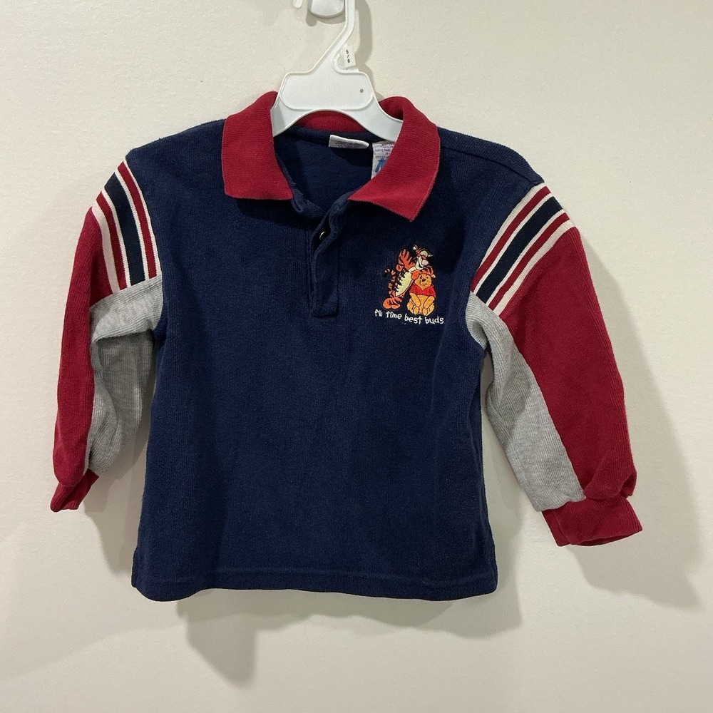 Vintage Disney Winnie The Pooh Long Sleeve Boys Rugby Polo Shirt Boys 4T Tigger
